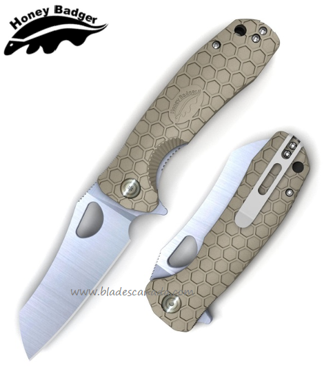 Honey Badger Large Wharncleaver Flipper Folding Knife, FRN Tan, HB1032